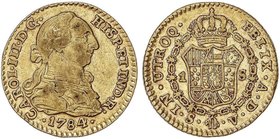 SPANISH MONARCHY: CHARLES III
1 Escudo. 1784. SEVILLA. V. 3,33 grs. Única fecha de este ensayador. (Leves golpecitos). Restos de brillo original. ESC...