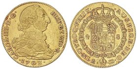 SPANISH MONARCHY: CHARLES III
4 Escudos. 1783. MADRID. J.D. 13,38 grs. Restos de brillo original. Cal-309. MBC+/EBC-.