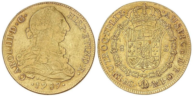 SPANISH MONARCHY: CHARLES III
8 Escudos. 1787. LIMA. M.I. 26,83 grs. (Leves ray...