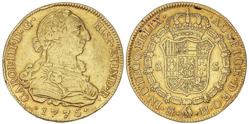 SPANISH MONARCHY: CHARLES III
8 Escudos. 1775. MADRID. P.J. 26,75 grs. (Sirvió ...