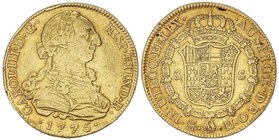 SPANISH MONARCHY: CHARLES III
8 Escudos. 1775. MADRID. P.J. 26,75 grs. (Sirvió de joya. Golpecitos en canto). MUY ESCASA. Cal-55; XC-726. MBC/MBC+.