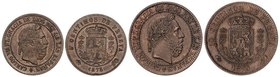PESETA SYSTEM: CHARLES VII Pretender
Serie 2 monedas 5 y 10 Céntimos. 1875. BRUSELAS. Anverso y reverso coincidentes. Tipo medalla. EBC-.