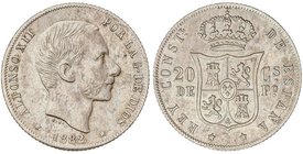 PESETA SYSTEM: ALFONSO XII
20 Centavos de Peso. 1882. MANILA. MBC+.