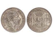 PESETA SYSTEM: ALFONSO XII
50 Centavos de Peso. 1880. MANILA. Encapsulado por PCGS (nº 555095.50/3745584) como AU 50. EBC-.