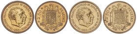 PESETA SYSTEM: ESTADO ESPAÑOL
Lote 2 monedas 2,50 Pesetas. 1953 (*19-70 y 19-71). Las dos procedentes de tira F.N.M.T. PRUEBA.