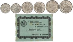 PESETA SYSTEM: ESTADO ESPAÑOL
Serie 3 monedas 5, 25 y 50 Pesetas. 1957 (*BA). I Exposición Iberoamericana de Numismática y Medallística, Barcelona 19...