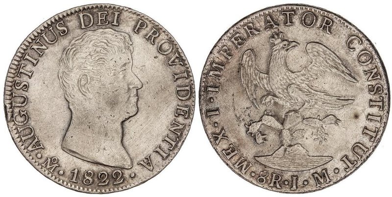 WORLD COINS: MEXICO
8 Reales. 1822. MÉXICO. J.M. 26,91 grs. AR. Agustín I Iturb...
