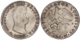 WORLD COINS: MEXICO
8 Reales. 1822. MÉXICO. J.M. 26,91 grs. AR. Agustín I Iturbide. Tipo cuello largo. (Pequeños golpecitos y rayitas). Ligera pátina...