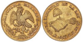 WORLD COINS: MEXICO
8 Escudos. 1867. MÉXICO. C.H. 26,94 grs. AU. Acuñación algo floja en parte en reverso, normal en estas piezas. Restos de brillo o...
