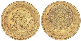 WORLD COINS: MEXICO
20 Pesos. 1918. 16,61 grs. AU. Calendario Azteca. Fr-171; KM-478. EBC.