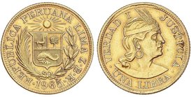WORLD COINS: PERU
1 Libra. 1965-ZBR. LIMA. Z.B.R. 7,96 grs. AU. (Limpiada). Fr-73; KM-207. (EBC).