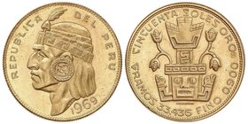 WORLD COINS: PERU
50 Soles. 1969. 33,41 grs. AU. Tirada: 403 piezas. Fr-77; KM-219. SC.