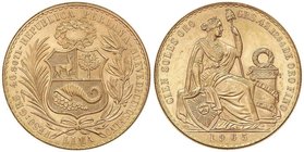 WORLD COINS: PERU
100 Soles. 1965. LIMA. 46,71 grs. AU. Fr-78; KM-231. SC.
