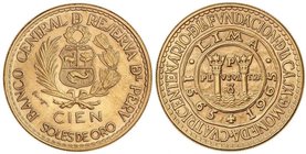 WORLD COINS: PERU
100 Soles. 1965. 46,72 grs. AU. IV Centenario ceca de Lima. Fr-83; KM-243. SC.