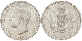 WORLD COINS: PORTUGAL
500 Reis. 1910. MANUEL II. 12,39 grs. AR. (Levisimos golpecitos en anverso). Brillo original. KM-556. EBC-/SC.