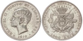 WORLD COINS: PORTUGAL
1.000 Reis. 1910. MANUEL II. 25,1 grs. AR. Centenario Guerra Peninsular. KM-558. MBC+.