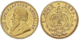 WORLD COINS: SOUTH AFRICA
1 Libra. 1894. 7,95 grs. AU. Carro con un tirador. Fr-2; KM-10.2. MBC+.
