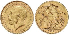 WORLD COINS: SOUTH AFRICA
Soberano. 1927-SA. JORGE V. 7,98 grs. AU. (Pequeño golpecito en gráfila del anverso). Fr-5; KM-21. EBC-.