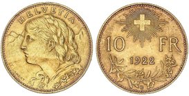 WORLD COINS: SWITZERLAND
10 Francos. 1922-B. BERNA. 3,22 grs. AU. Fr-504; KM-36. EBC-.