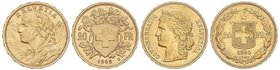 WORLD COINS: SWITZERLAND
Lote 2 monedas 20 Francos. 1890-B y 1902-B. BERNA. AU. Fr-495, 499; KM-31.3, 35.1. MBC+ y EBC.