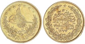 WORLD COINS: TURKEY
100 Kurush. 1277 d.H./7. ABDUL AZIZ (1861-1876 d.C.). 7,22 grs. AU. (Golpecito en gráfila del reverso). Fr-127; KM-696. EBC-.