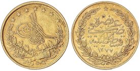 WORLD COINS: TURKEY
100 Kurush. 1277 d.H./9. ABDUL AZIZ (1861-1876 d.C.). 7,19 grs. AU. Fr-127; KM-696. MBC+.