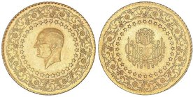 WORLD COINS: TURKEY
50 Kurush. 1966. 3,48 grs. AU. Kemal Atatürk. Moneda de Lujo. (Levísimas rayitas). Fr-211; KM-871. EBC-.