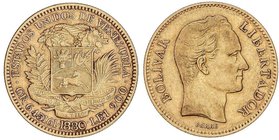 WORLD COINS: VENEZUELA
20 Bolívares. 1880. BRUSELAS. 6,41 grs. AU. Simón Bolívar. Fr-5; Y-32. MBC+/EBC-.