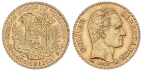 WORLD COINS: VENEZUELA
20 Bolívares. 1911. PARÍS. 6,44 grs. AU. Simón Bolívar. (Leves golpecitos en anverso). Fr-5c; Y-32. EBC.