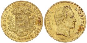 WORLD COINS: VENEZUELA
100 Bolívares. 1889. 32,20 grs. Simón Bolívar. (Pequeños golpecitos). Fr-2; Y-34. EBC-.