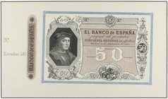 SPANISH BANK NOTES: BANCO DE ESPAÑA
Prueba de anverso 50 Escudos. 31 Diciembre 1871. Gonzalo Fernández de Córdoba. En cartulina blanca, sin firmas, c...