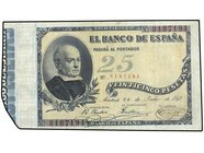 SPANISH BANK NOTES: BANCO DE ESPAÑA
25 Pesetas. 24 Julio 1893. Jovellanos. (Reparaciones y roturas). Ed-300. MBC-.