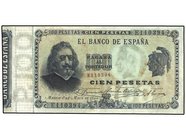 SPANISH BANK NOTES: BANCO DE ESPAÑA
100 Pesetas. 1 Mayo 1900. Quevedo. Serie E. (Restaurado). RARO. Ed-308a. (MBC).