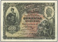 SPANISH BANK NOTES: BANCO DE ESPAÑA
500 Pesetas. 15 Julio 1907. Alcázar de Segovia. (Rayita de tinta en esquina superior izquierda del reverso). ESCA...