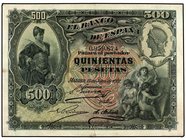 SPANISH BANK NOTES: BANCO DE ESPAÑA
500 Pesetas. 15 Julio 1907. Alcázar de Segovia. (Pliegue vertical planchado). ESCASO. Ed-321. MBC+.