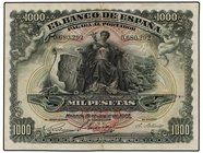 SPANISH BANK NOTES: BANCO DE ESPAÑA
1.000 Pesetas. 15 Julio 1907. Palacio Real de Madrid. (Leves reparaciones). ESCASO. Ed-322. MBC+.