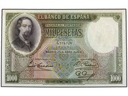 SPANISH BANK NOTES: CIVIL WAR, REPUBLICAN ZONE
1.000 Pesetas. 25 Abril 1931. Zorrilla. (Leves sombras en margen superior). Ed-362. SC.