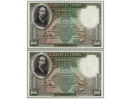 SPANISH BANK NOTES: CIVIL WAR, REPUBLICAN ZONE
Lote 2 billetes 1.000 Pesetas. 25 Abril 1931. Zorrilla. Pareja correlativa. RARO ASÍ. Ed-362. SC.