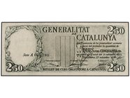 SPANISH BANK NOTES: CIVIL WAR, REPUBLICAN ZONE
2,50 Pessetes. 25 Setembre 1936. GENERALITAT DE CATALUNYA. Número de serie en negro. (Leves arruguitas...