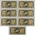 SPANISH BANK NOTES: ESTADO ESPAÑOL
 Lote 7 billetes 1 Peseta . 4 Septiembre 1940 . . Carabela. Serie E. Correlativos. (Algunos con leves arruguitas)....