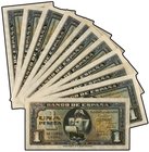 SPANISH BANK NOTES: ESTADO ESPAÑOL
 Lote 11 billetes 1 Peseta . 4 Septiembre 1940 . . Carabela. Serie E. Algunos correlativos. (Algunos con leves arr...