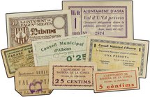 PAPER MONEY OF THE CIVIL WAR: CATALUNYA
Lote 8 billetes. ALBONS, ALCOVER, ARBECA, ASPA, BAGES D´EN SELVES, BARBENS, BARBERA DE LA CONCA (2). Todos cl...