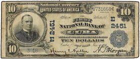 WORLD BANK NOTES
10 Dólares. 14 Enero 1920. ESTADOS UNIDOS. FIRST NATIONAL BANK OF CUBA (NEW YORK). William McKinley. Charter E2451 azul. Series de 1...