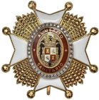 SPANISH DECORATIONS
Al Mérito Sanitario. (1944-1975). 77,47 grs. AU. Condecoración de oro, diamantes (0,65 cts) y esmalte. Procedente de una subasta ...