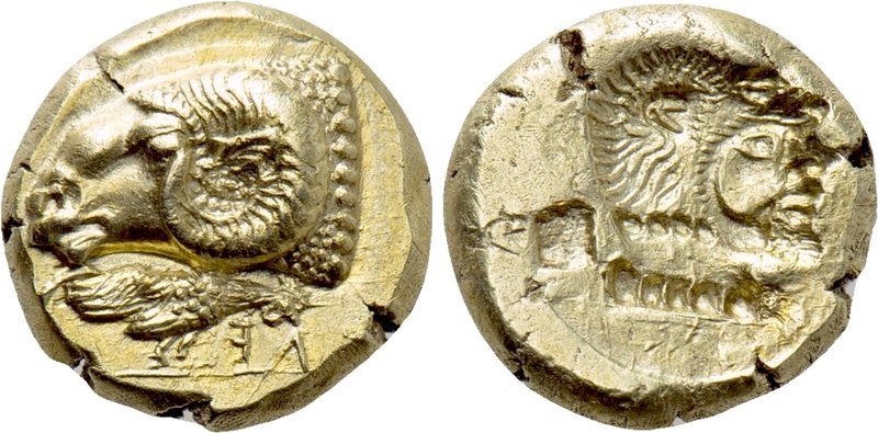LESBOS. Mytilene. EL Hekte (Circa 521-478 BC).

Obv: Head of ram left; below, ...