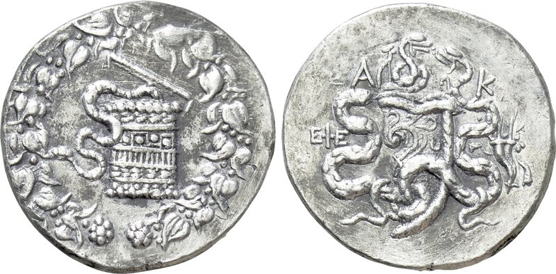 IONIA. Ephesos. Cistophorus (180-67 BC). 

Obv: Cista mystica with serpent; al...