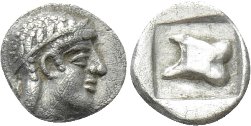 IONIA. Kolophon. Hemiobol (5th century BC). 

Obv: Head of Apollo(?) right.
R...