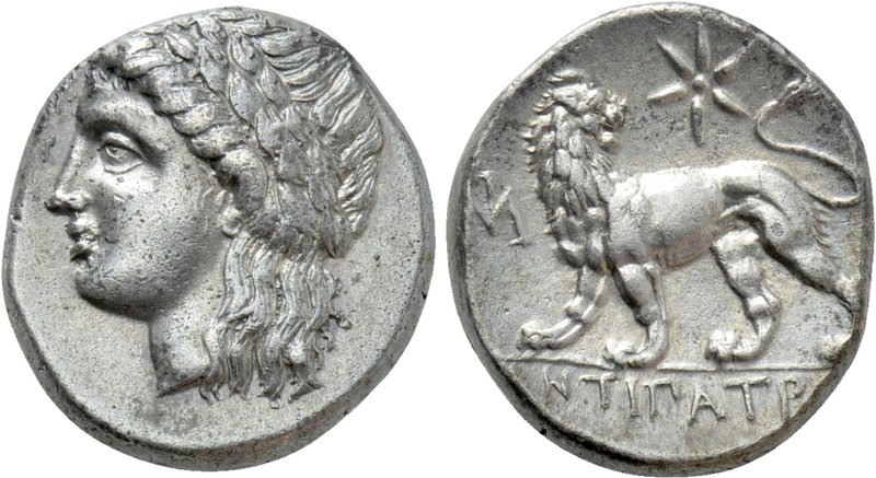 IONIA. Miletos. Drachm (Circa 340-325 BC). Antipatros, magistrate. 

Obv: Laur...