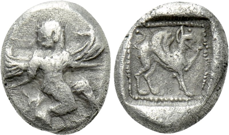 CARIA. Kaunos. Trihemiobol (Circa 490-470 BC). 

Obv: Iris with curved wings, ...