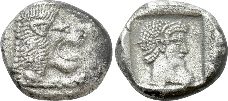 CARIA. Knidos. Drachm (Circa 500-490 BC). 

Obv: Forepart of lion right.
Rev:...
